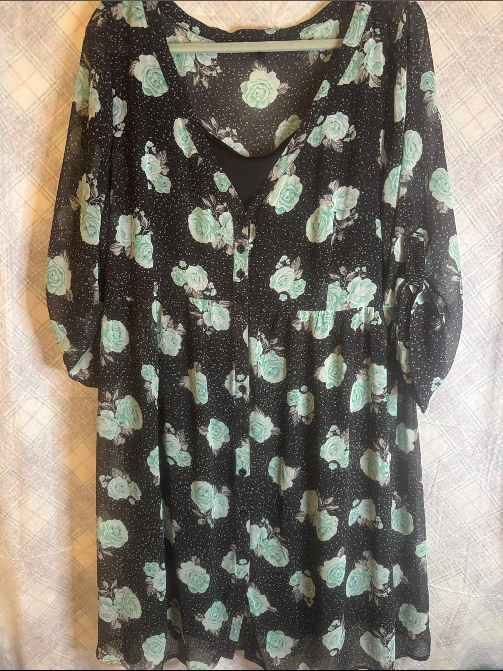Torrid Black Sheer Dress with Mint Floral Print With Black Slip